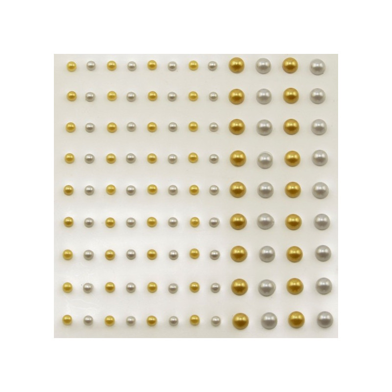 Perlitas adhesivas de 3 y de 5 mm. Oro y plata