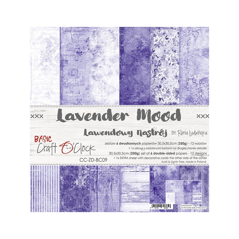 Craft O'Clock Kit de papeles "Lavender Mood" 30 x 30 cm.