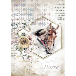 Papel de arroz A4 Romantic Horses lady frame - Stamperia