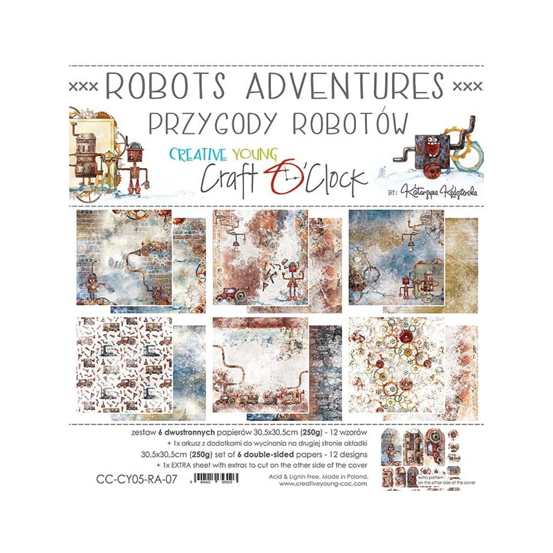 Craft O'Clock Kit de papeles "Robots Adventures" 30 x 30 cm.