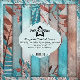Kit de papeles de una cara 30 x 30 Turquoise Tropical Leaves - Paper Favourites