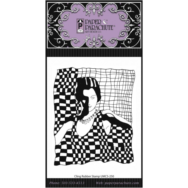 Paper Parachute-Cling Rubber Stamps. Checkerboard Lady