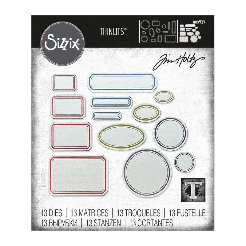 Kit de 13 Troqueles Sizzix • Thinlits Vintage Labels by Tim Holtz