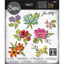 Set 14 troqueles Sizzix THINLITS Brushstroke Flowers Mini by Tim Holtz