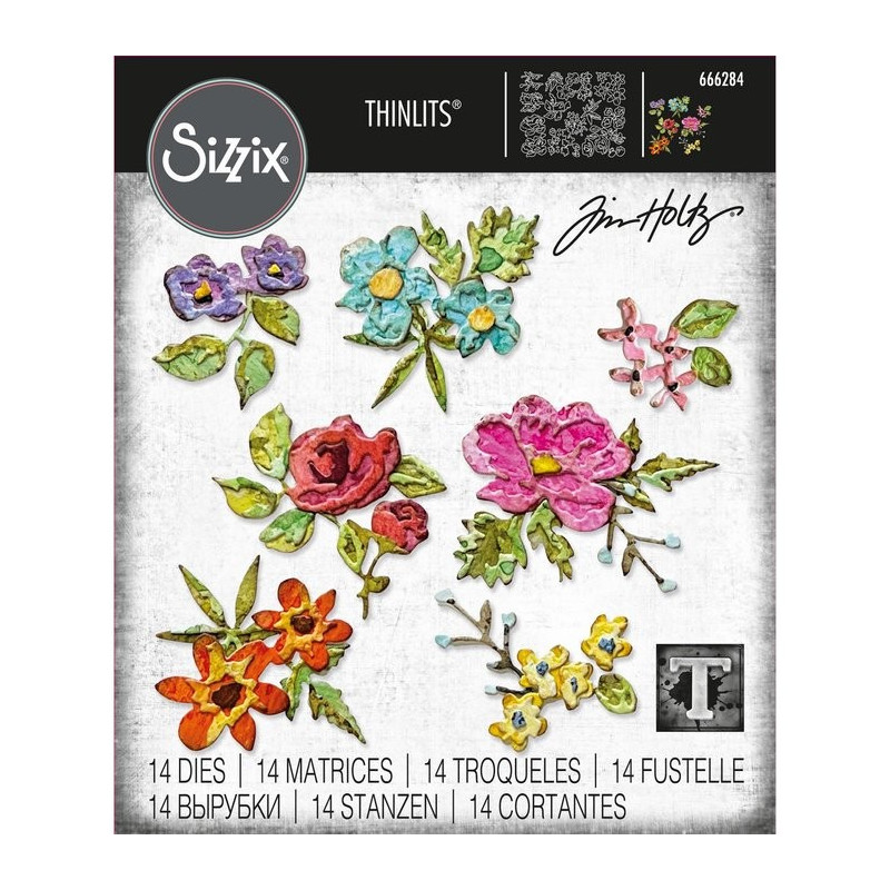 Set 14 troqueles Sizzix THINLITS Brushstroke Flowers Mini by Tim Holtz
