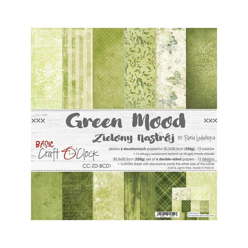 Craft O'Clock Kit de papeles "Green Mood" 30 x 30 cm.