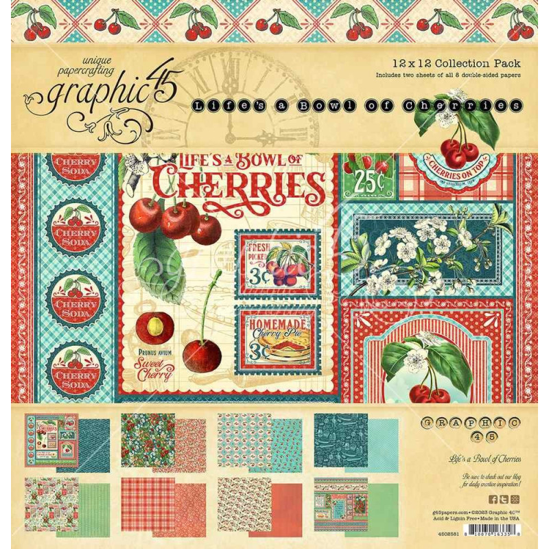 Kit de papeles 30 x 30 Graphic45 - Life's a Bowl of Cherries