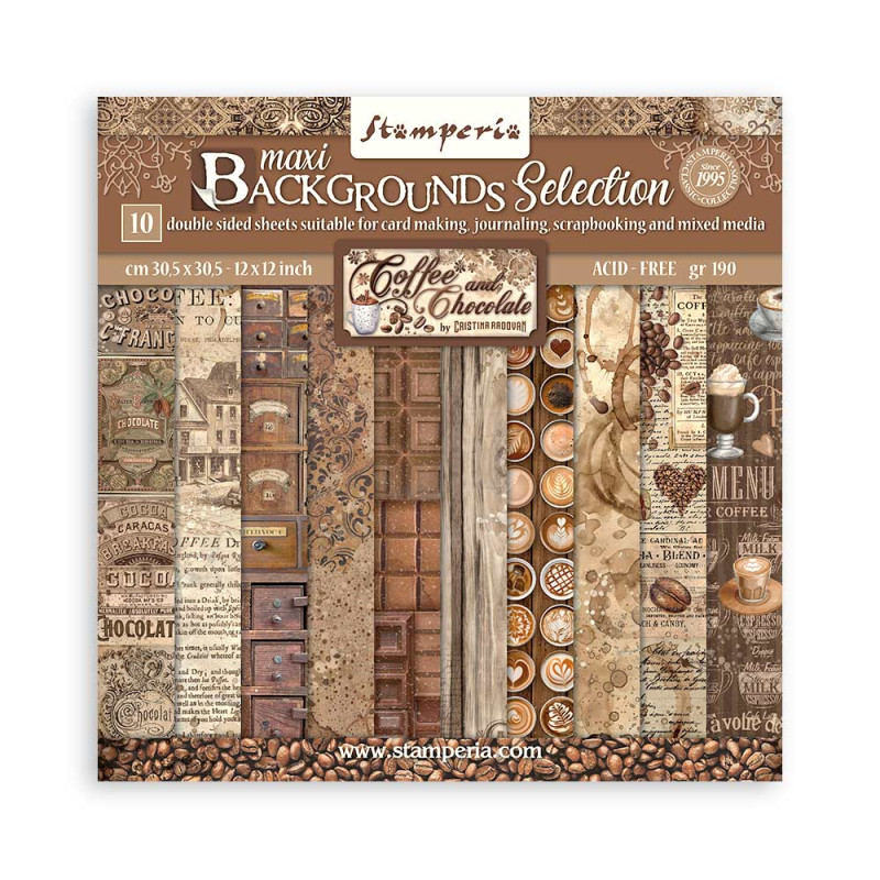Kit de papeles de Scrapbooking 30 x 30 cm. Stamperia - Backgrounds  Selection Coffee and Chocolate